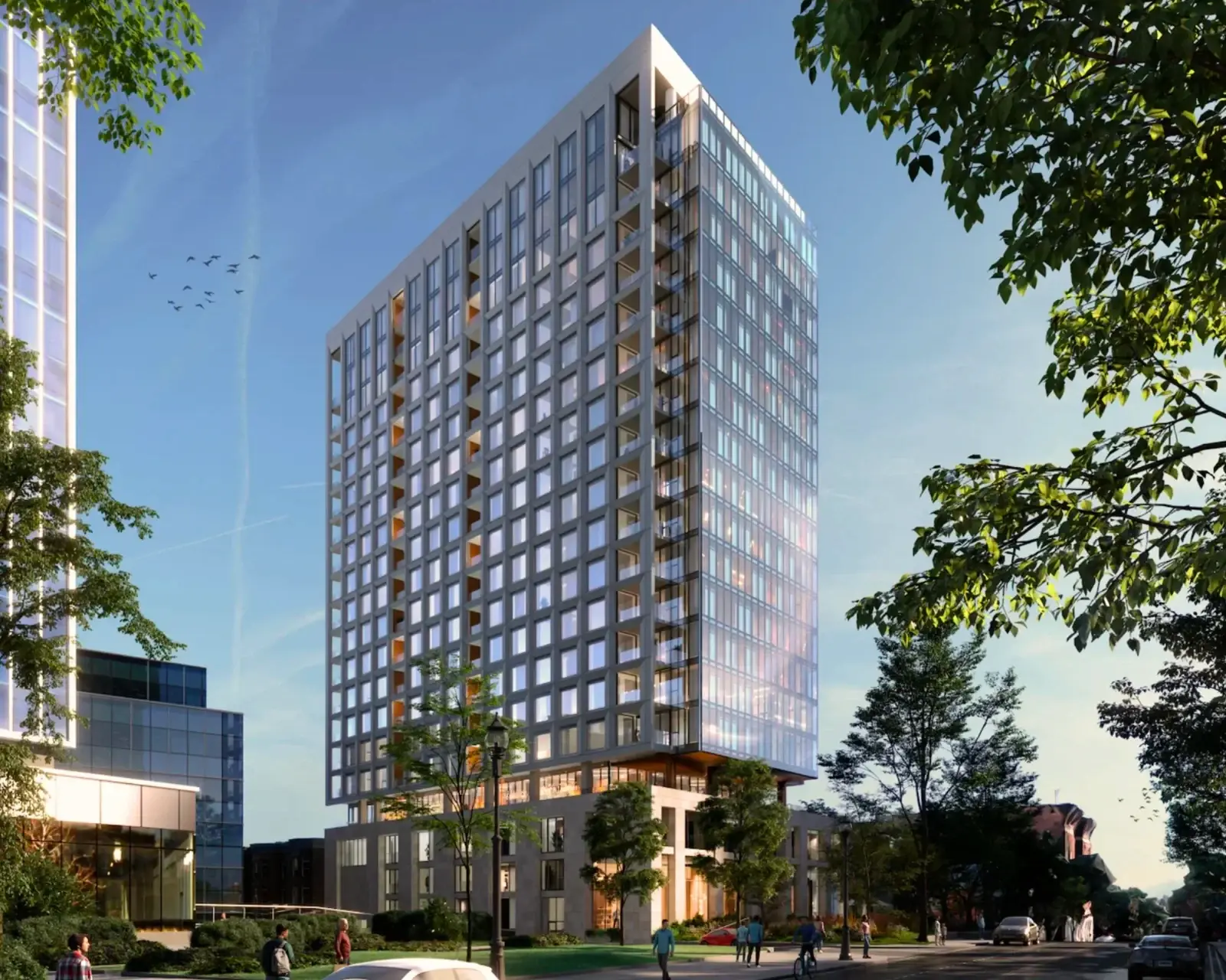 Façade de la tour résidentielle de 20 étages, Grande Allée, Québec